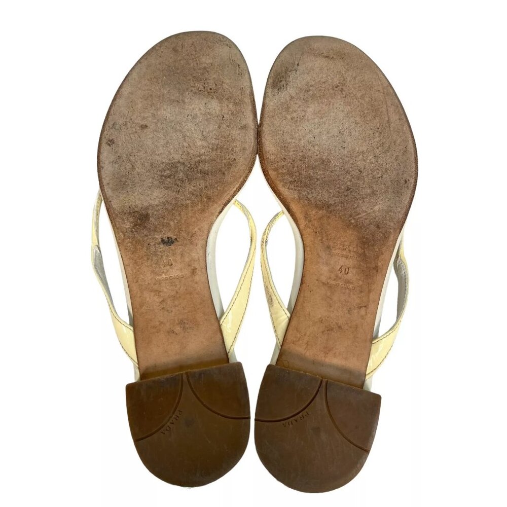 Prada Cream Enamel Logo Plaque Leather Flip Flop Sandals Size EU 40 Womens - Picture 15 of 16